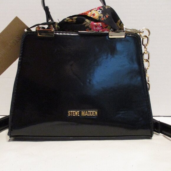 Steve Madden NEW Woman Small Black Red Gold Tone Magnetic Top Strap Bag Purse - Picture 2 of 13